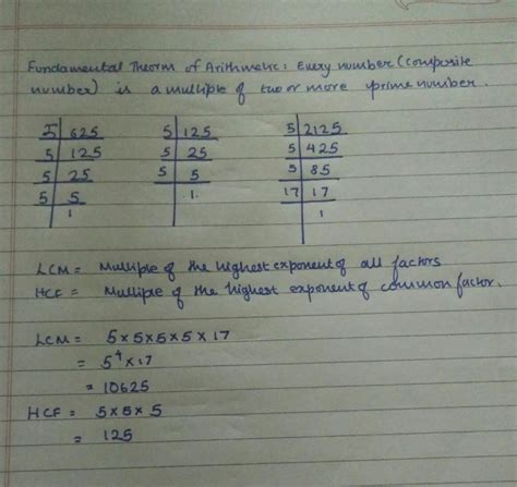 find HCF and LCM of 625 and 125 and 2125 using fundamental theorems of ...