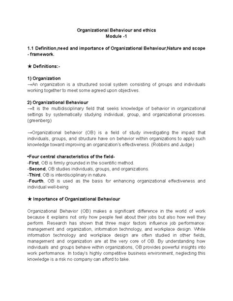 OB - M1.1: Understanding Organizational Behaviour and Its Importance ...