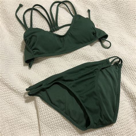 Dark green bikini set. Size small #bikini #swimsuit - Depop