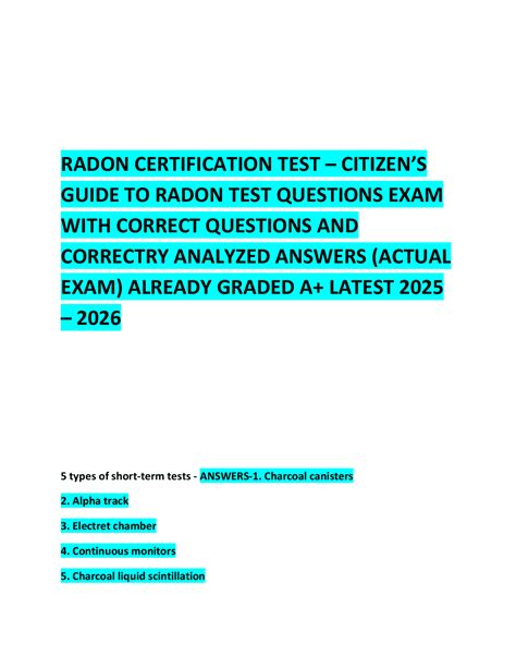RADON CERTIFICATION TEST - CITIZEN'S GUIDE TO RADON TEST QUESTIONS EXAM ...