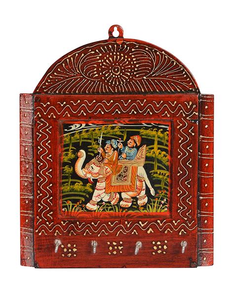 Ramani Handicraft Wooden Rajasthani Art Work 6 Hook Hanging Key Holder ...