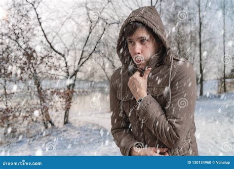 Man is Freezing Outside in Cold Winter Stock Photo - Image of snow ...