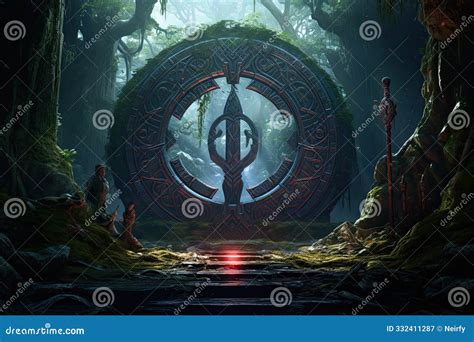 Stunning Portal Adorned with Viking Rune, Forest Landscape Stock Image - Image of forest, yellow ...