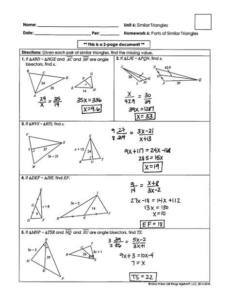 Parts of Similar Triangles HW6 Key - Studocu