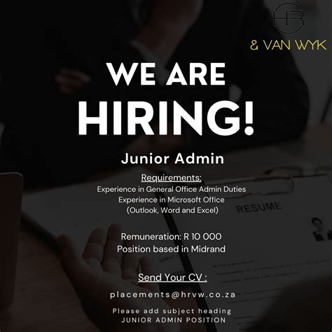 We are hiring 📢 Junior Admin position based in Midrand. Please forward your C.V to placements ...