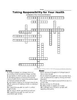 Taking Responsibility for Your Health Crossword and Word Search | TPT