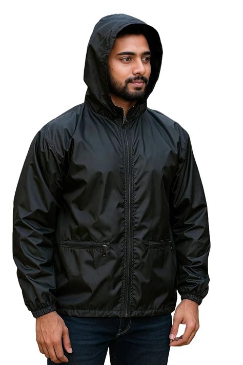 Buy Nephar Men’s Lightweight Waterproof Windcheater – Black Hooded Rain ...