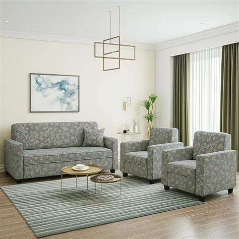 HANDWOOD FURNITURE 5 Seater Fabric Sofa Set for Living Room Furniture ...