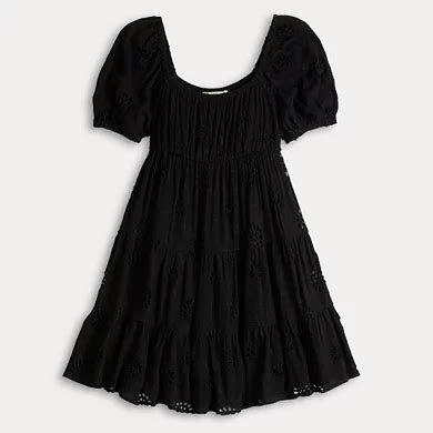 Juniors' Rewind Short Sleeve Tiered Eyelet Skater Dress