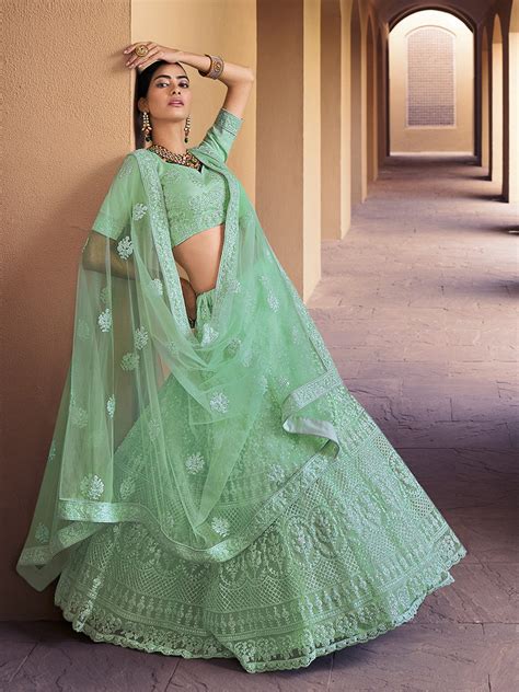 Sea Green Stunning Semi Stitched Lehenga With Unstitched Blo