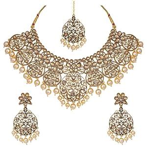 Buy Peora 18K Gold Plated Polki Pearl Traditional Necklace Set with ...