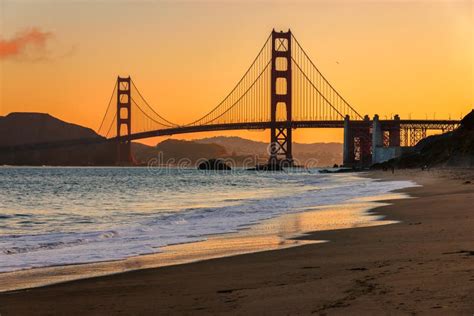 The Golden Gate Bridge in San Francisco Sunset Stock Photo - Image of ...