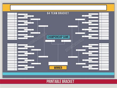 4, 8, 16, 32, 64 Single Elimination Bracket, Printable Tournament ...