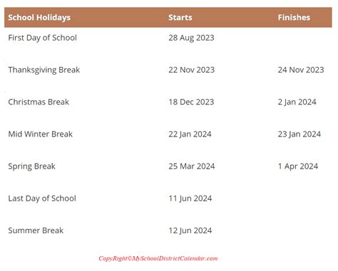 County School - My School District Calendar