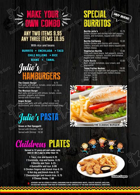 Menu at Papa Julio's Mexican Grill and Bar, Seneca