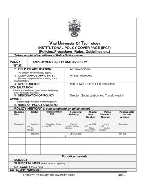 INSTITUTIONAL POLICY COVER PAGE (IPCP) Doc Template | pdfFiller