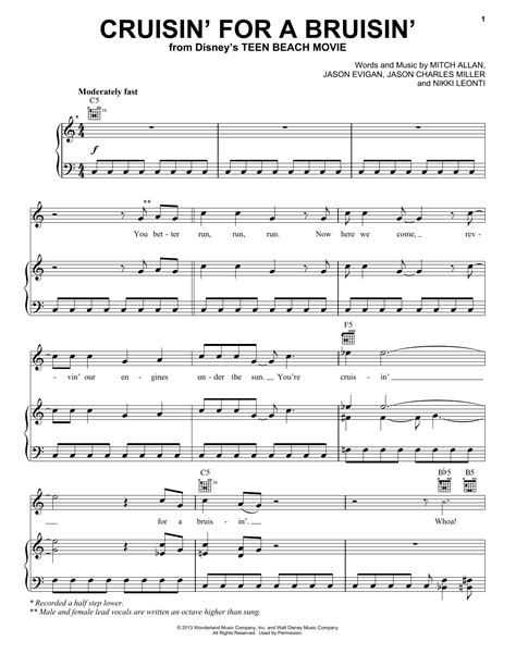 Cruisin' For A Bruisin' by Ross Lynch Sheet Music for Piano, Vocal ...