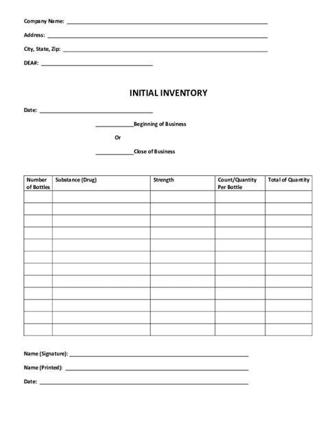 Fillable Online DEA Initial Inventory Sheet Template Revised 061919 Fax ...