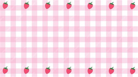 Cute pink gingham with strawberry checkered tartan pattern background ...