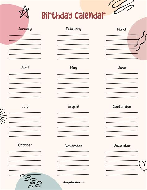 Birthday Calendar | 30 Free Templates