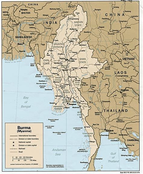Large detailed administrative and political map of Burma. Burma detailed administrative and ...