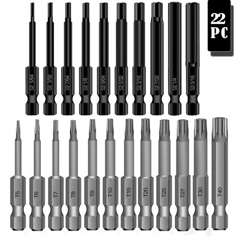 22PC Torx Head Screw Driver Bit Set and Hex Head Allen Wrench Drill Bit ...