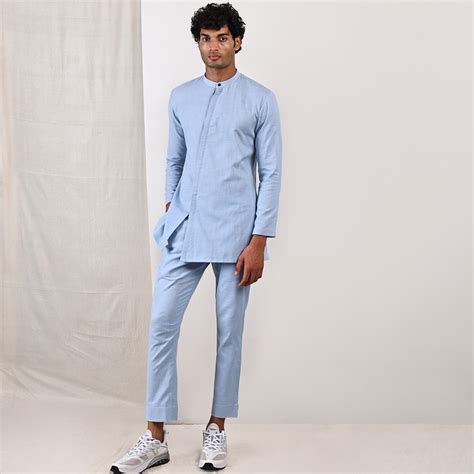 Alwin - Sky Blue Asymmetrical Short Kurta Set – Bohame
