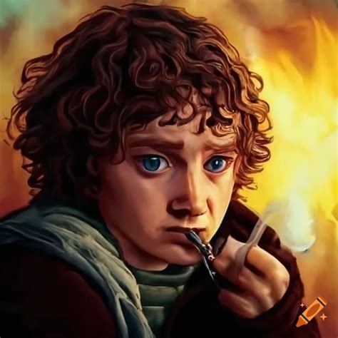 Frodo baggins and samwise gamgee in a cannabis scene on Craiyon