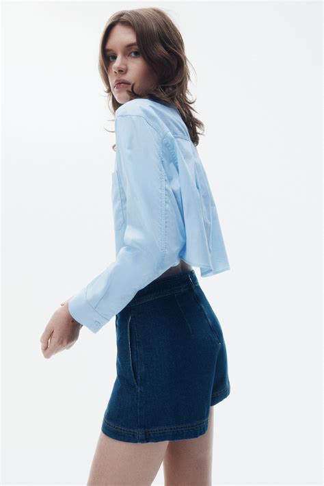 Cropped cotton shirt - Light blue - Ladies | H&M IN