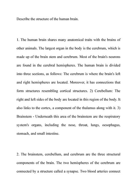 Describe the structure of the human brain - The human brain shares many ...