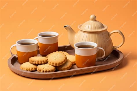 Premium Photo | Classic British tea set with biscuits isolated on a ...