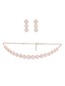 ZAVERI PEARLS Rose Gold Dazzling Cubic Zirconia Contemporary Necklace ...