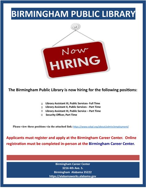 6 Employment Opportunities Currently Open At The Birmingham Public Library