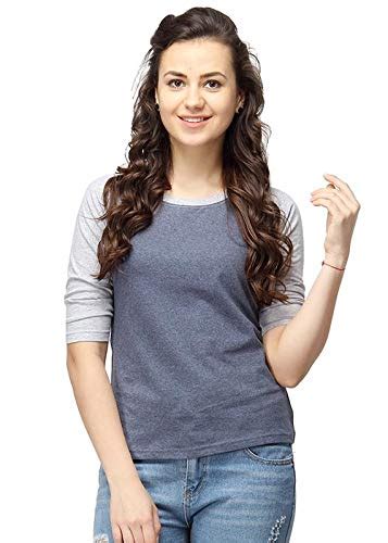 Buy Campus Sutra Women's Light Grey & Prussian Blue Raglan Sleeve Top ...