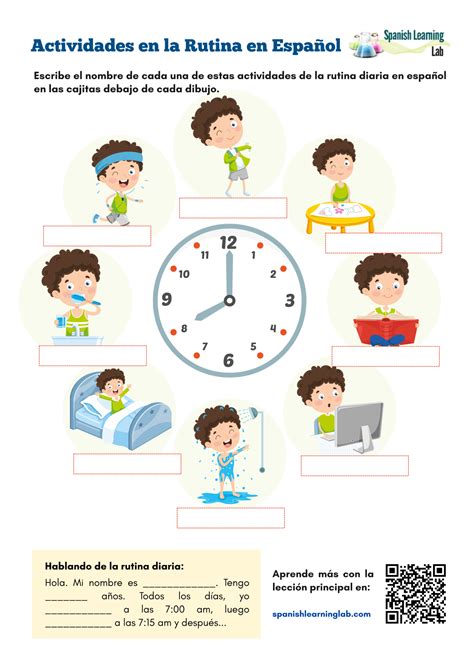 Daily Activities in Spanish - PDF Worksheet - Spanish Learning Lab