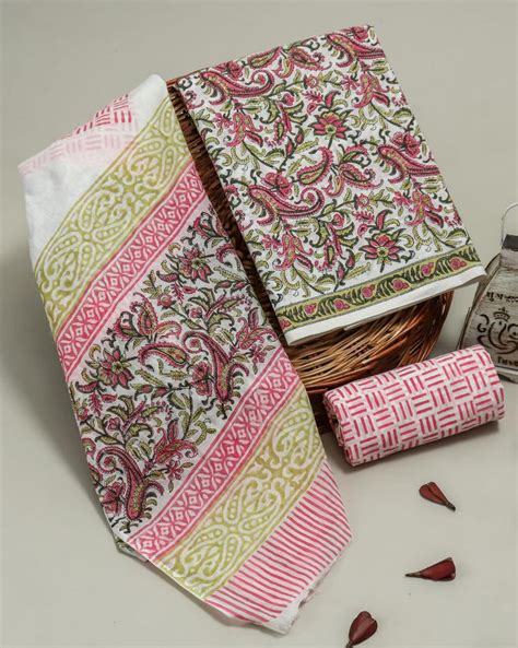 Hand Block Print Cotton Suit with Mulmul Cotton Dupatta – Jaipur Saga