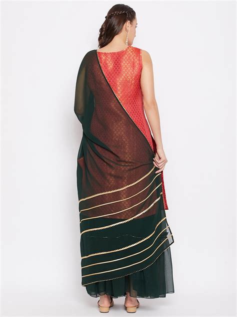 Pink Silk Blend Woven Kurta Skirt and Dupatta Set – BITTERLIME