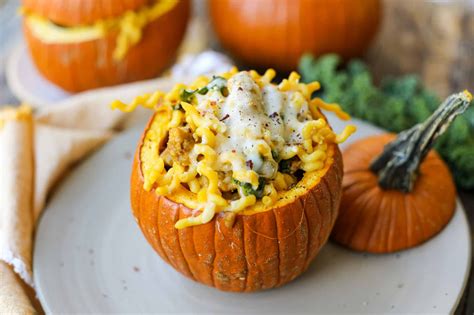 Creamy Pumpkin Sausage Pasta (Stuffed Pumpkins) - Healthyish Foods