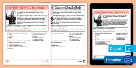 Third Grade Mario Moreno, Cantinflas Reading Comprehension Passage