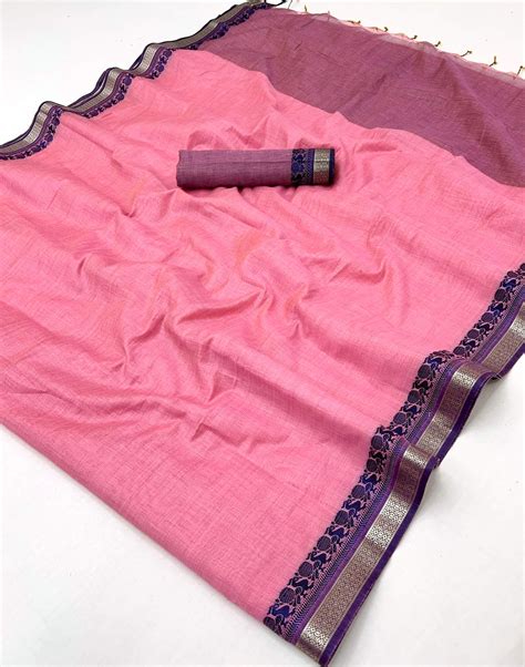 Lassitude Pink Cotton Silk Saree With Radiant Blouse Piece – LajreeDesigner