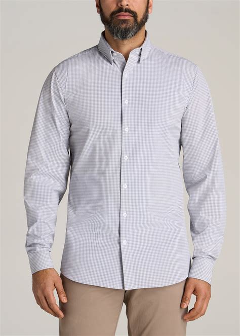 Men's Tall Traveler Stretch Dress Shirt Grey Mini Plaid – American Tall
