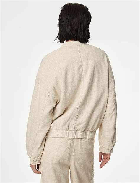 Buy Linen Rich Bomber Jacket at Marks & Spencer