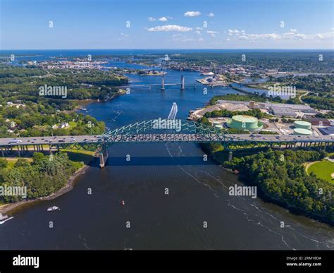 Piscataqua River Bridge aerial view that carring Interstate Highway 95 ...