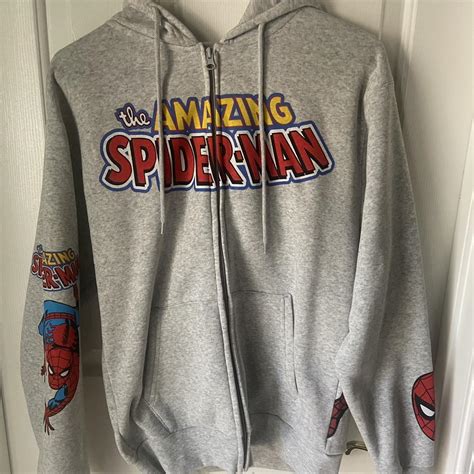 grey spiderman zip up hoodie Never worn, brand new... - Depop