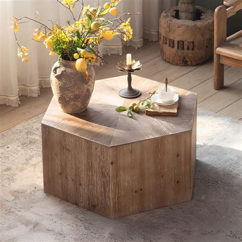Block Coffee Table Solid Wood Natural Color Coffee Table for Living ...