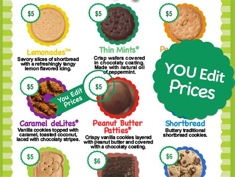 EDITABLE 2021 ABC Girl Scout Cookie Price List GS Booth Menu | Etsy