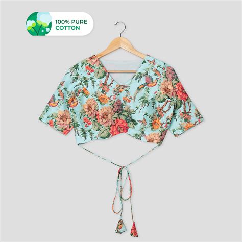 Nature Bloom Haven V Neck Cotton Blouse – Fabcurate
