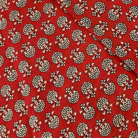 Pure Cotton Bagru Rust With Tiny Flower Buds Hand Block Print Fabric ...