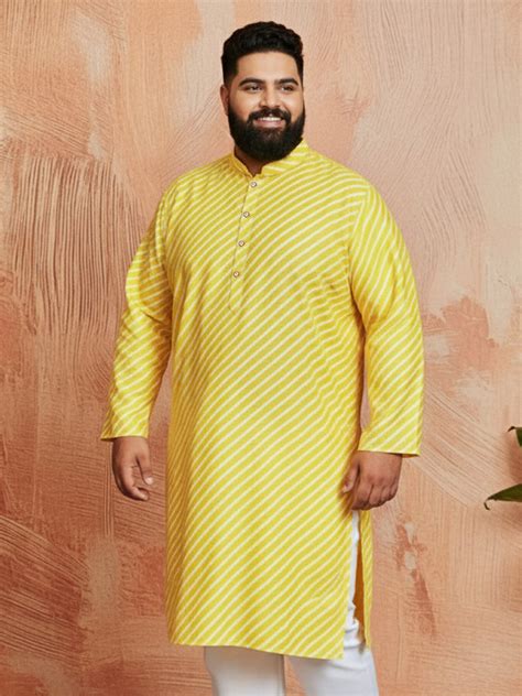 Men's Yellow Lahariya Kurta Summer | VASTRAMAY – vastramay