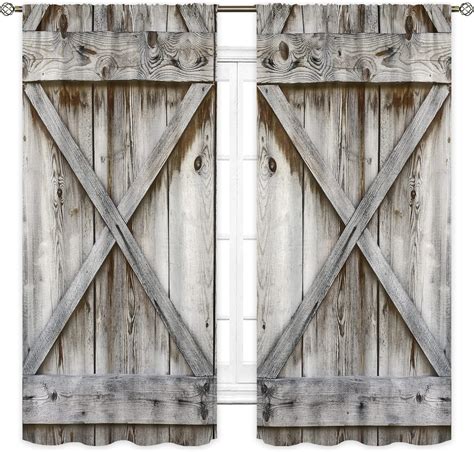 Amazon.com: Cinbloo Rustic Barn Door Curtains 42W x 63L Inch Rod Pocket ...